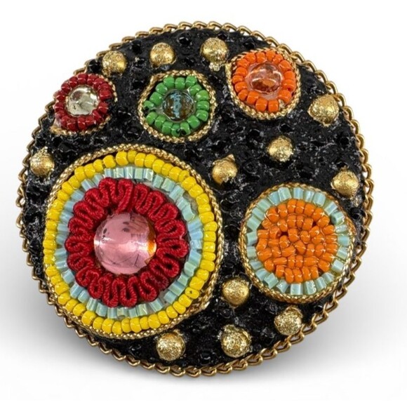 Mary Frances Handbags - Mary Frances 2.5" Compact Black Color Beaded 3D Gold Vintage, NWOT